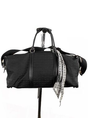 Coach Signature Monogram Canvas Duffle Travel Bag Black Leather Detail Unisex